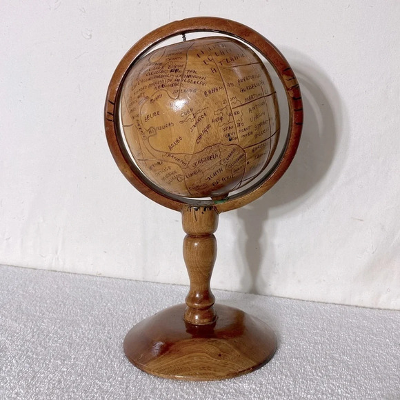 Vintage Haitian Hand Carved Wood Globe - Picture 3 of 12